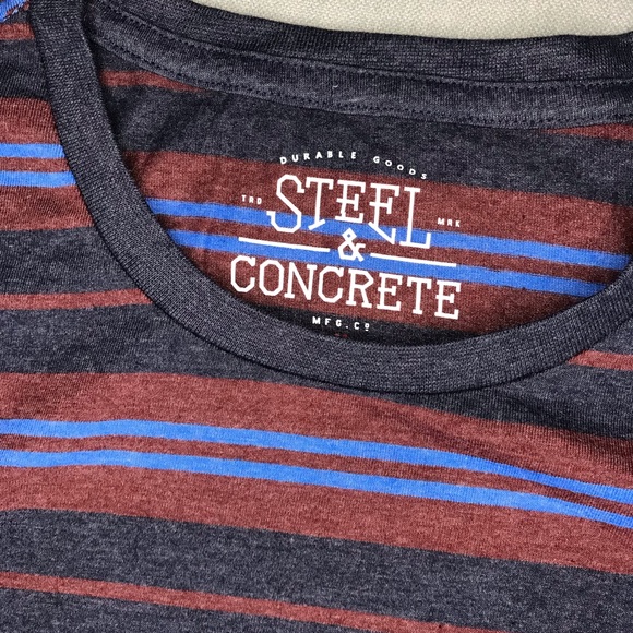‼️ Men’s Steel+Concrete Burgundy/Blue striped tee - Picture 4 of 6